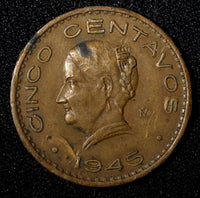 Mexico Bronze 1945 5 Centavos Josefa Ortiz de Domínguez KM# 424 (27 428)