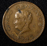 Mexico Bronze 1945 5 Centavos Josefa Ortiz de Domínguez KM# 424 (27 428)