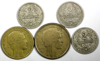 URUGUAY LOT OF 5 COINS 1909-1936 10 Centesimos. 2 Centesimos.F-XF Condit. (785)