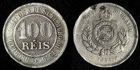 BRAZIL Pedro II Copper-Nickel 1887 100 Reis  KM# 483 (28 279)