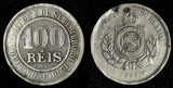 BRAZIL Pedro II Copper-Nickel 1887 100 Reis  KM# 483 (28 279)