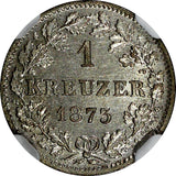 German States WÜRTTEMBERG Silver 1873 1 Kreuzer NGC UNC DETAILS KM# 612 (04)