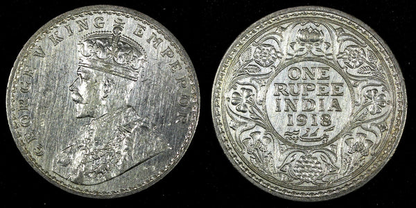 India-British George V Silver 1918 (C) Rupee Calcutta Mint KM# 524 (27 325)