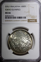 JAPAN Silver S39 1964 1000 Yen Olympics, Tokyo NGC MS66 Nice Toned Y# 80 (016)