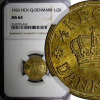 Denmark Christian X 1926 HCN GJ 1/2 Krone NGC MS64 KEY DATE KM831.1 (010)