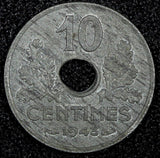 FRANCE Zinc 1943 10 Centimes WWII Issue XF KM# 903 (24 977)