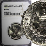 Guatemala Copper-Nickel 1991 25 Centavos NGC MS64 KM# 278.5 (004)