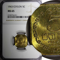 Ceylon Elizabeth II 1963 5 Cents NGC MS65 ONLY ONE GRADED HIGHEST KM# 129 (11)