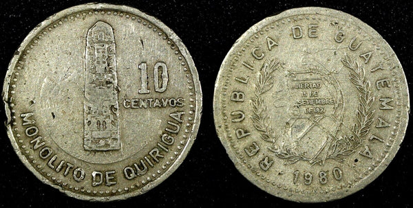 GUATEMALA Copper-Nickel 1980 10 Centavos  KM# 277.3 (24 630)