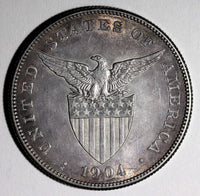Philippines Silver 1904 S 1 Peso 38mm Large type aUNC NICE TONED KM# 168 (867)