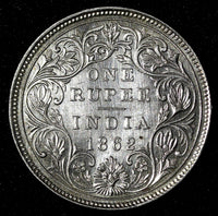 India-British Victoria Silver 1862 (B) Rupee Better Date aUNC KM# 473.1 (28 304)