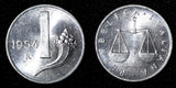 Italy Aluminum 1954 R  1 Lira Weighting Scale UNC KM# 91 (27 678)