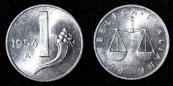 Italy Aluminum 1954 R  1 Lira Weighting Scale UNC KM# 91 (27 678)