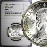 Australia Silver 1954 Florin NGC MS62 Royal Visit of Elizabeth II KM# 55 (019)