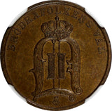 SWEDEN Oscar II Bronze 1893 2 Öre Mintage-557,554 NGC MS64 BN KM# 746 (020)