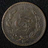 MEXICO Bronze Bronze 1914 Mo 5 Centavos 1st Year Type SCARCE DATE KM# 422 (417)
