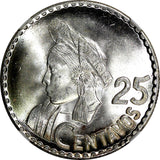 GUATEMALA Silver 1961 25 Centavos NGC MS65 GEM BU KM# 263 (027)