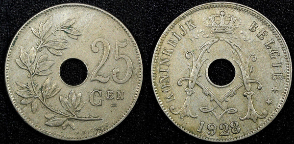 BELGIUM Albert I Copper-Nickel 1928  25 Centimes Legend in Dutch  KM# 69 (654)