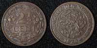 Netherlands Wilhelmina Bronze 1929 2 1/2 Cent KM# 150 (27 986)