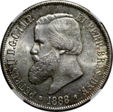 BRAZIL Pedro II Silver 1888 2000 Reis 37 mm NGC MS62 Light Toned KM# 485 (36)