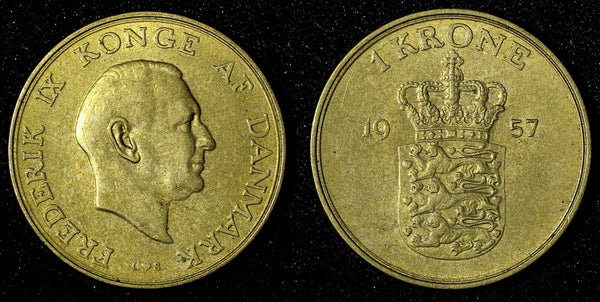 DENMARK Frederik IX Aluminum-Bronze 1957 C S 1 Krone  KM# 837.2 (27 718)