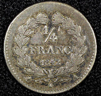 FRANCE Louis Philippe I Silver 1842 A  1/4 Franc Paris Mint Toned KM# 740.1 (77)