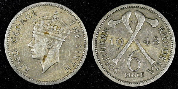 Southern Rhodesia George VI Copper-Nickel 1948 6 Pence 1st Year Type KM# 21 (13)