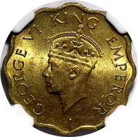 India-British George VI  Nickel-Brass 1943 (B) 1 Anna NGC MS62 KM# 537a (005)