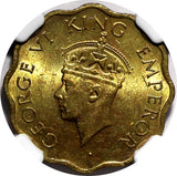 India-British George VI  Nickel-Brass 1943 (B) 1 Anna NGC MS62 KM# 537a (005)