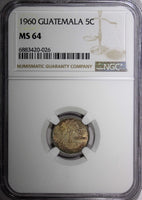 GUATEMALA Silver 1960 5 Centavos NGC MS64 Nice Toned KM# 261 (026)