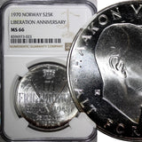 Norway Olav V Silver 1970 25 Kroner NGC MS66 Anniversary of Liberation KM#414(3)