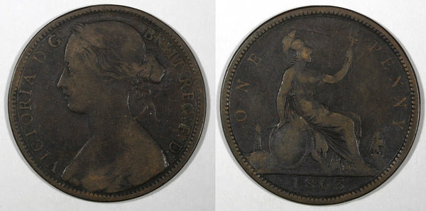 Great Britain Victoria Bronze 1863 1 Penny KM# 749.2 (28 187)