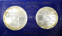 HUNGARY Silver  MAGYAR NEMZETI BANK SET 1974  50 Forint ,100 Forint  KM# 601,603