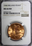 Ireland Republic Bronze 1968 Penny NGC MS66 RD NICE RED Hen with chicks KM11 (3)