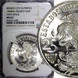 MEXICO Silver 1968 Mo  25 Pesos NGC MS67 Olympic Games Even Rings KM# 479.1 (8)