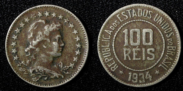 BRAZIL Copper-Nickel 1934 100 Reis Rio de Janeiro Mint KM# 518 (27 785)