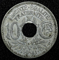 FRANCE  Lindauer Zinc 1941 10 Centimes WWII Issue XF KM# 896 (24 937)