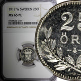 Sweden Gustaf V Silver PROOF 1917 W 25 Öre NGC MS65 PL TOP GRADED KM# 785 (10)