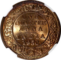 India-British George V Bronze 1930 (C) 1/4 Anna NGC MS64 RB KM# 512 (013)