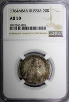 RUSSIA Catherine II Silver 1764 MMD 20 Kopecks Moscow NGC AU50 SCARCE C#63.1 (5)