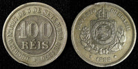 BRAZIL Pedro II Copper-Nickel 1888 100 Reis  KM# 483 (28 280)