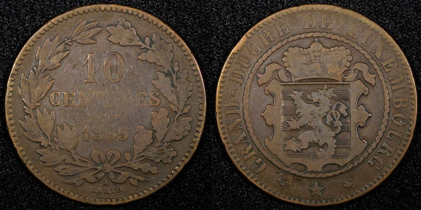 Luxembourg William III Bronze 1865 A  10 Centimes Paris Mint  KM# 23.2 (24 508)