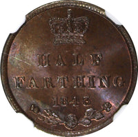 GREAT BRITAIN Victoria Copper 1843 1/2 Farthing NGC MS64 BN KM# 738 (021