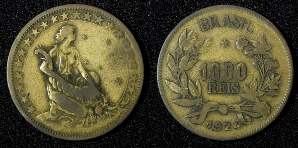 BRAZIL Aluminum-Bronze 1924 1000 Reis 1st Year Type KM# 525 (27 662)