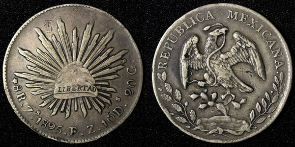 MEXICO Silver 1895 Zs FZ 8 Reales Box KM# 377.13 Ex. Coin Galleries (339)