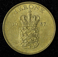 DENMARK Frederik IX Aluminum-Bronze 1957 C S 1 Krone  KM# 837.2 (27 718)