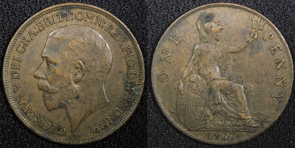 Great Britain George V (1910-1936) Bronze 1917 1 Penny KM# 810 (24 217)