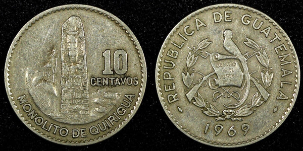 GUATEMALA Copper-Nickel 1969 10 Centavos  KM# 267 (24 638)