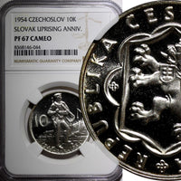 Czechoslovakia PROOF Silver 1954 10 Korun Slovak Uprising NGC PF67 UC KM# 40 (4)
