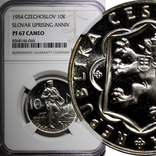 Czechoslovakia PROOF Silver 1954 10 Korun Slovak Uprising NGC PF67 UC KM# 40 (4)